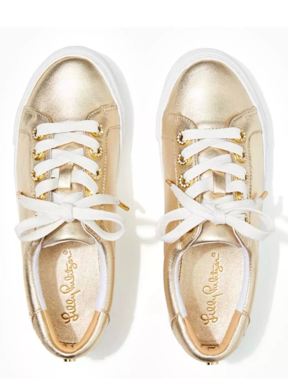 Lilly Pulitzer Lux Hallie Sneakers Gold metallic w/ rhinestones 10 M Leather EUC